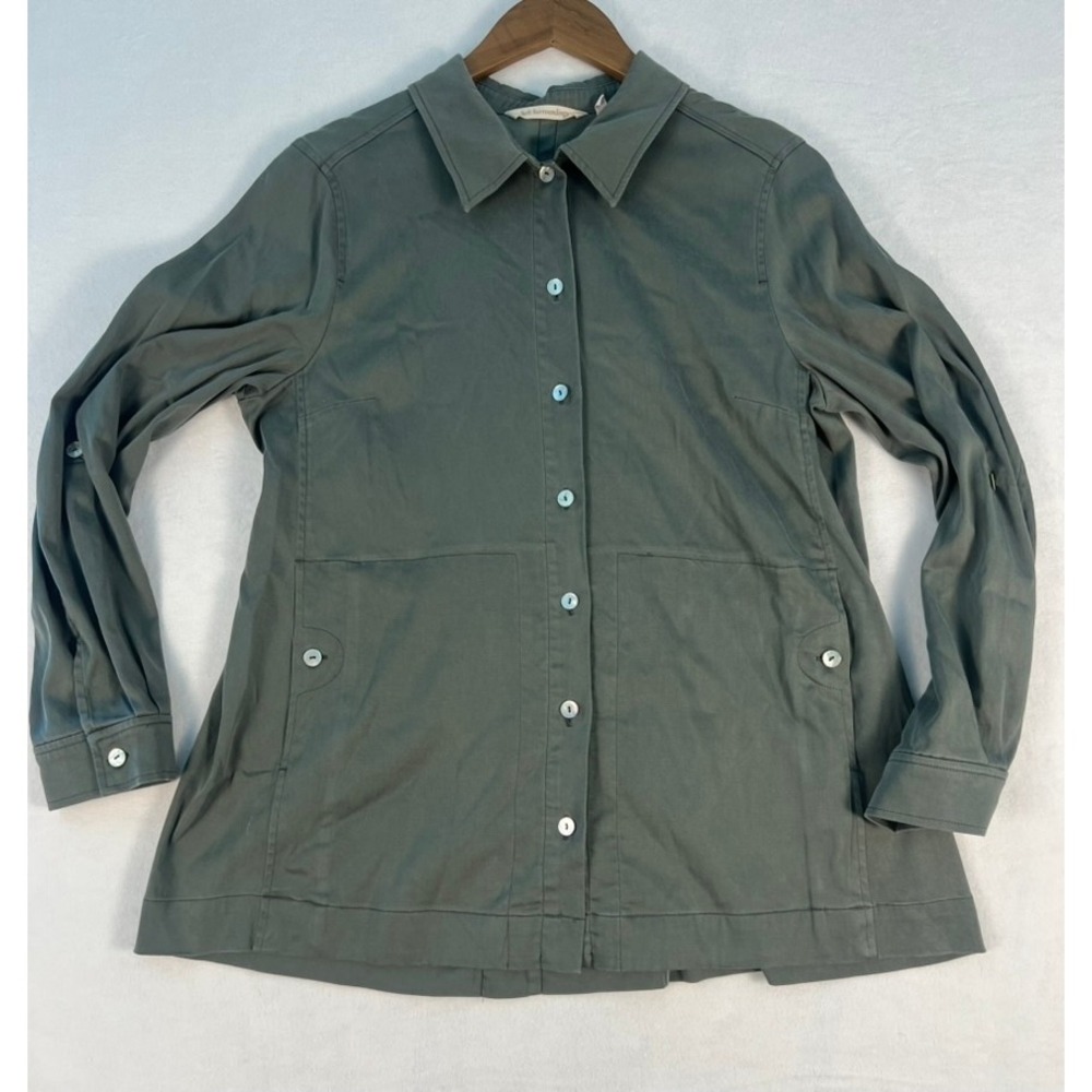 Soft Surroundings Button Front Shirt Womens Small Green Tencel Lyocell Utility